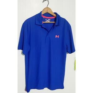 Under Armour Mens Heat Gear Blue Polo Coral accents Size Medium Athleisure